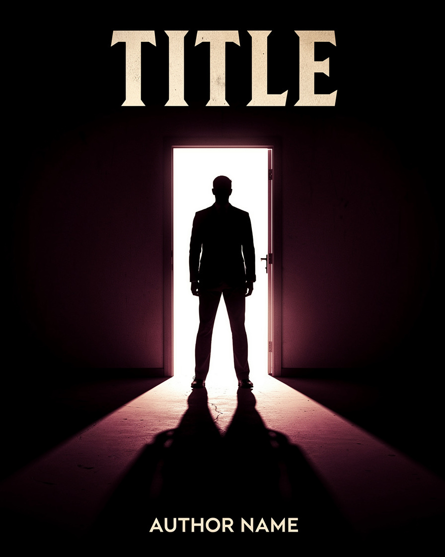 Book cover with a shadowy figure silhouette in a doorway