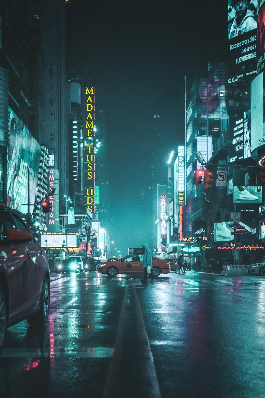 Book cover with a rain-soaked city street at night