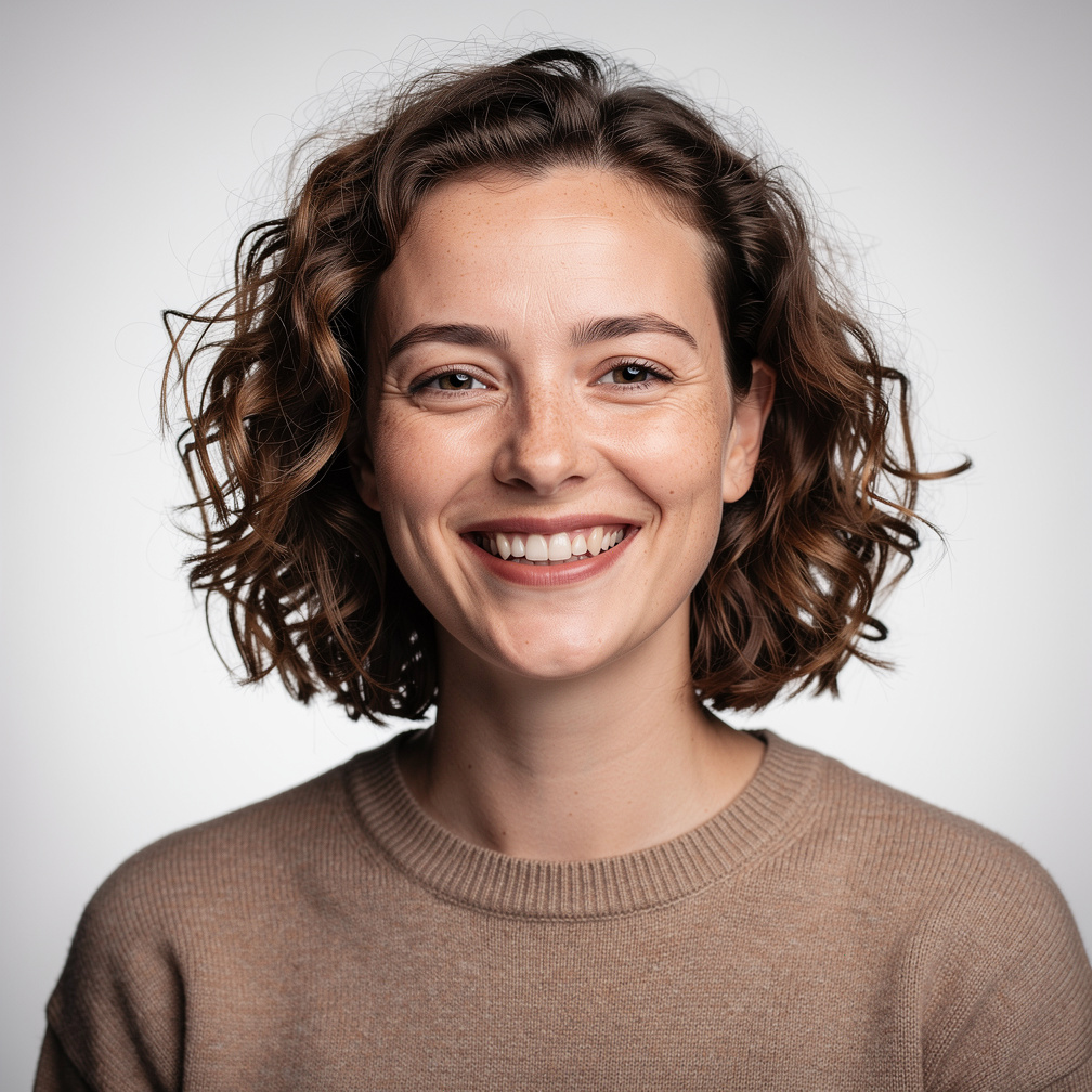 Portrait of a young woman with curly hair smiling