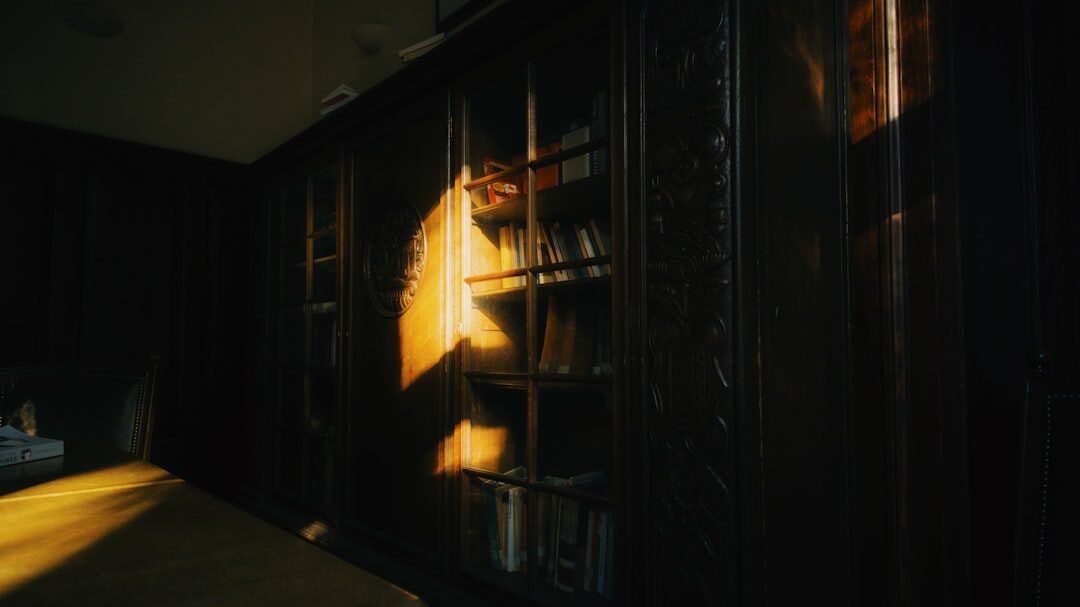 dark library with books